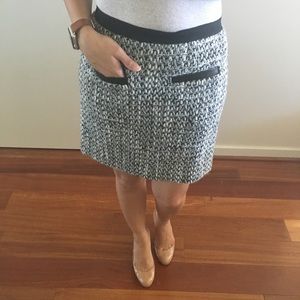 NWT Rebecca Taylor Tweed Skirt with Leather Detail